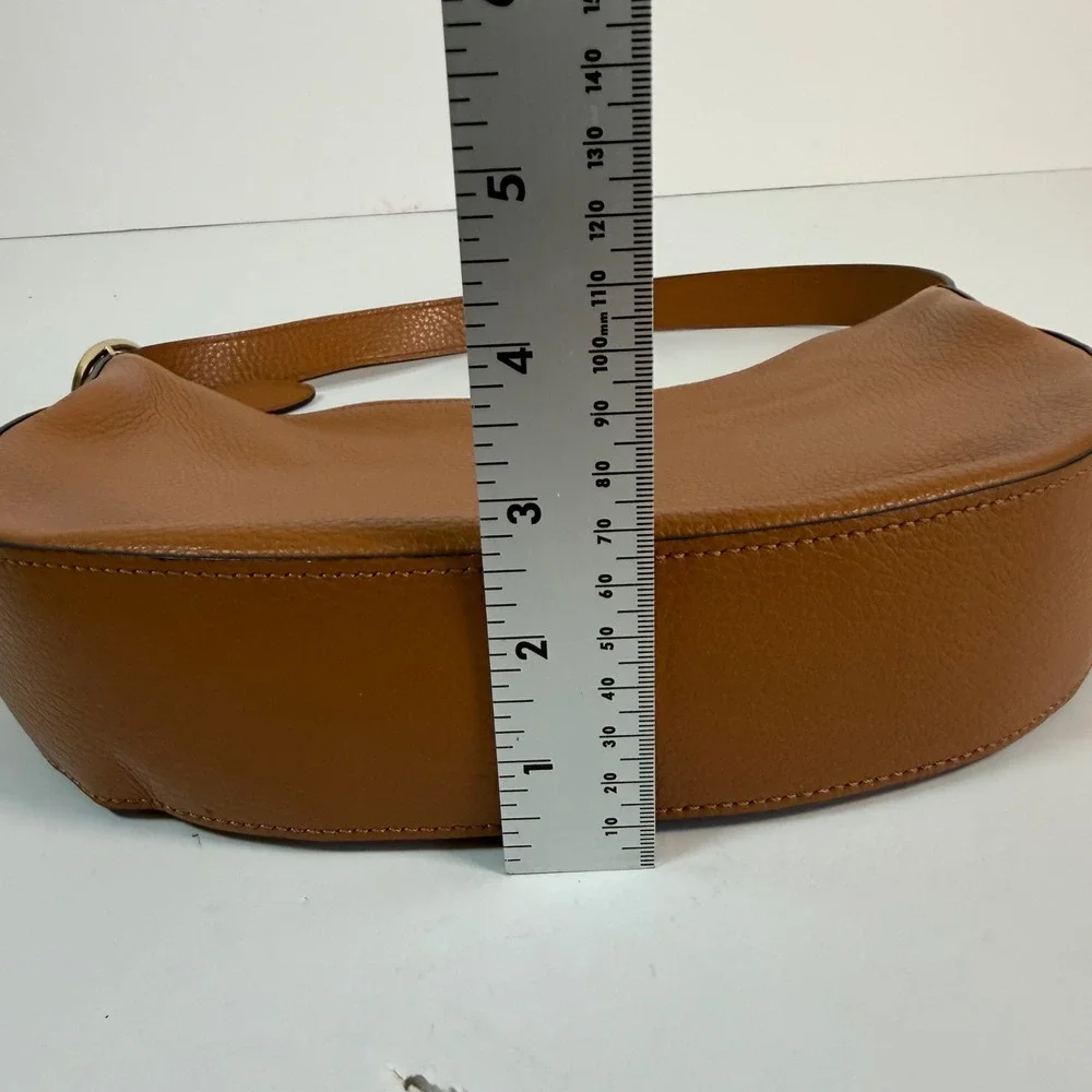 M.Gemi Italian Pebbled Leather Hobo Shoulder Bag Cognac Brown Minimalist Luxury - Picture 10 of 11